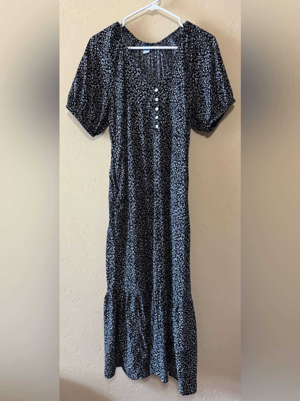 Old Navy Black Floral Maxi Dress with Button Front
